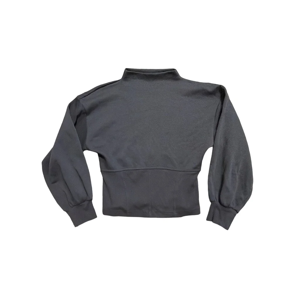 Maeve by Anthropologie Black Mock Neck Corset Waist Puff Sleeve Sweatshirt